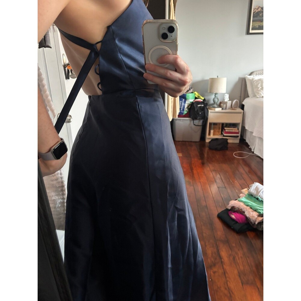 Women's Navy Blue Halter Neck Maxi Dress - Picture 5 of 10